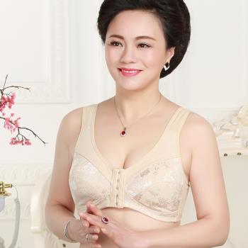 中老年文胸老年人胸罩女薄款背心前掛鉤媽媽加大碼無鋼圈純棉內衣