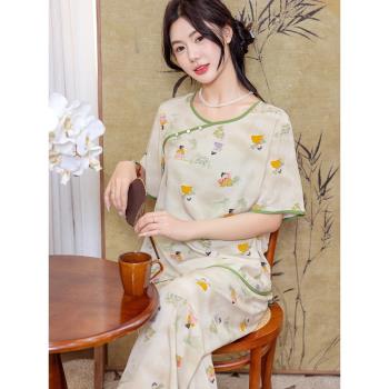 夏中國風睡衣女春秋款高級感棉綢