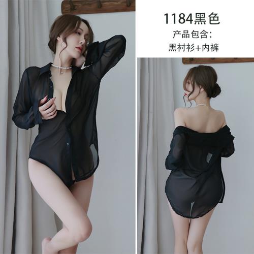 長夜漫漫性感內衣女性感睡衣白襯衫制服雪紡居家服睡衣睡裙