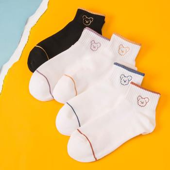 襪子女夏季薄款短襪日系學院風ins潮小熊刺繡船襪純棉白色襪子