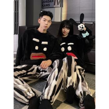 珊瑚絨情侶睡衣女秋冬季男士保暖法蘭絨網紅風卡通加厚家居服套裝