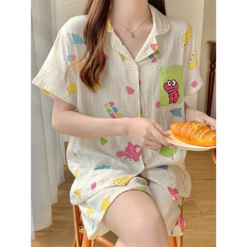 帶胸墊一體睡衣女夏天2024年新款日系可愛少女短袖大碼家居服套裝