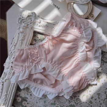 桃蜜糖內褲女 純棉 白色木耳邊無痕內褲女生夏季透氣純色蝴蝶結