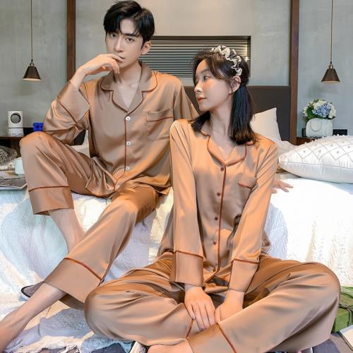 樂姿夢情侶睡衣春秋女冰絲長袖薄款2026年新款男士秋季絲綢家居服