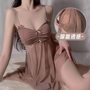 性感睡衣女夏網紗蕾絲吊帶睡裙宮廷純欲公主風甜美仙女薄款家居服