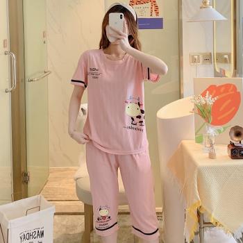 2022年新款睡衣女夏天七分褲套裝純棉夏季款短袖可外穿網紅家居服