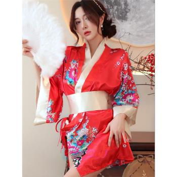 純欲風日系和服性感睡衣裙免脫激情誘惑制服情調印花開襟睡袍套裝