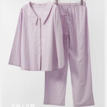 春秋女士薄款純棉紗布長袖長褲純色夏全棉雙層棉紗睡衣家居服套裝