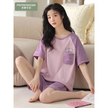浪莎睡衣女2024新款夏季純棉短袖可外穿加大碼休閑寬松家居服套裝