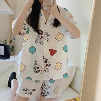卡通蠟筆小新睡衣女夏季短袖短褲日系薄款可愛甜美學生家居服套裝