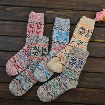 民族風襪子雪花潮男純棉秋冬加厚時尚工裝針織復古粗針毛線中筒
