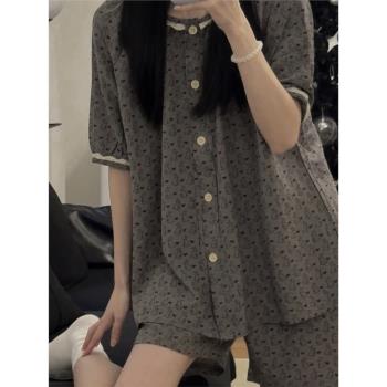 新款夏季睡衣女全棉布卡通兔子花邊甜美日系公主風薄款家居服套裝