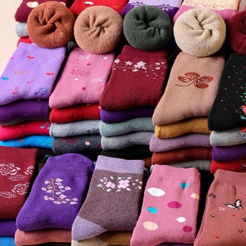 襪子女加厚中老年人中筒襪奶奶加絨優質冬季毛圈寬松老人紅媽媽襪