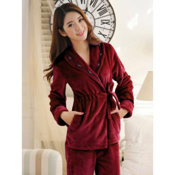 女秋冬款法蘭絨家居服套裝睡衣
