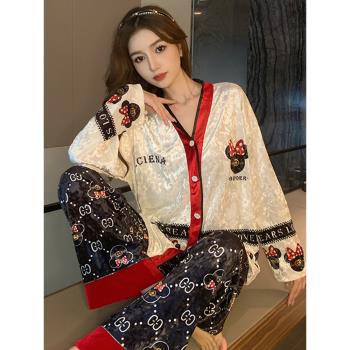 網紅女光澤感金絲絨家居服睡衣