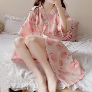 V領日式和服綁帶睡袍裙浴袍睡衣女夏天家居服夏款睡裙夏季浴衣夏