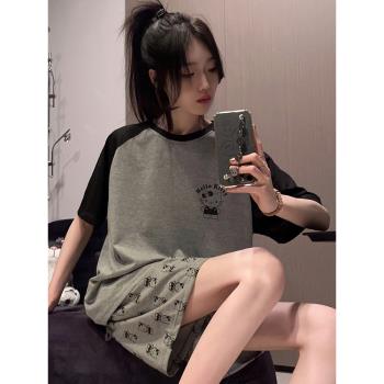 女士短褲純棉卡通學生春秋天睡衣