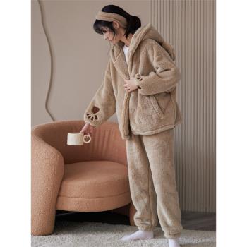 秋冬女可愛加厚法蘭絨家居服睡衣