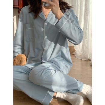 睡衣女春秋季純棉長袖網紅爆款簡約純色寬松可外穿夏天家居服套裝