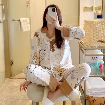 網紅女長袖純棉卡通可愛學生睡衣