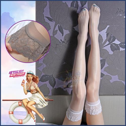 珞櫻硅膠防滑油亮孔雀蕾絲花邊長筒襪大腿襪美腿珠光絲襪誘惑0907