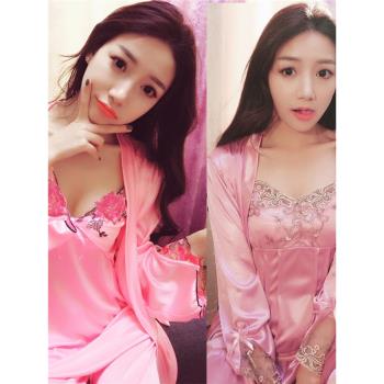 夏性感真絲女兩三件雪紡吊帶睡衣