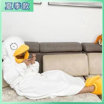 春秋季鴨子純棉連體睡衣搞怪睡袋男女同款卡通大碼情侶家居服睡袍