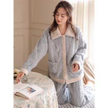 女加厚秋冬款法蘭絨家居服睡衣