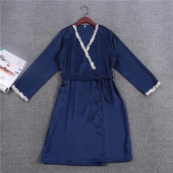 新款女士春秋長袖睡袍性感大碼刺繡花邊睡衣家居服浴袍浴衣包郵