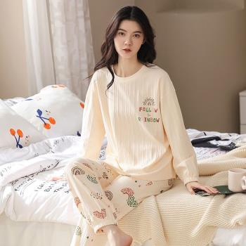 睡衣女士2025年新款大碼網紅風春秋款秋季女款秋冬純棉家居服套裝