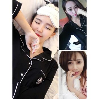 春秋季新款女士純棉質睡衣女套裝大碼休閑長袖長褲開襟薄款家居服