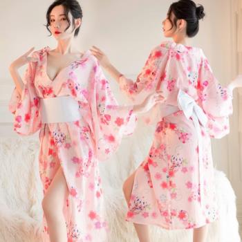 女粉色櫻花溫泉加長款日式和服
