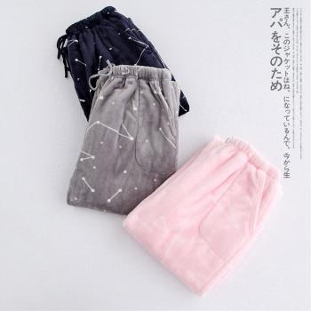 秋冬新款情侶法蘭絨睡褲男士女士加絨加厚寬松休閑大碼長褲家居褲
