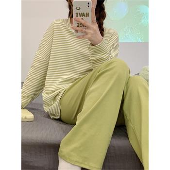 睡衣女春秋季長袖網紅風寬松爆款條紋高階感學生可外穿家居服套裝