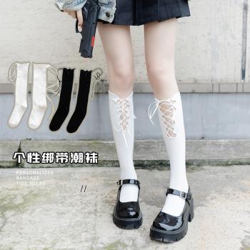 綁帶襪子女中筒襪jk小腿襪春夏季薄款ins潮日系可愛黑白色長筒襪