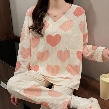 女V領簡約卡通甜美兩件套睡衣