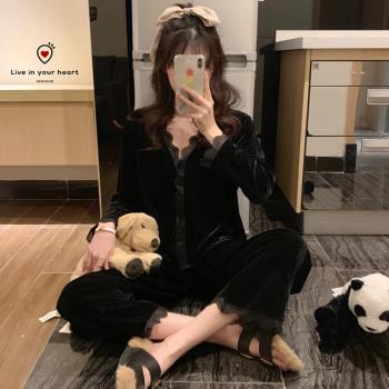 女金絲絨性感V領休閑家居服睡衣