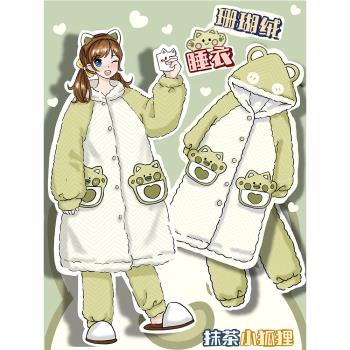 日系可愛女睡袍長款法蘭絨卡通