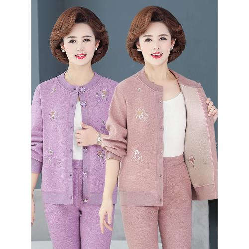 中老年人保暖內衣套裝女老人開衫上衣加絨加厚中年媽媽款奶奶冬季