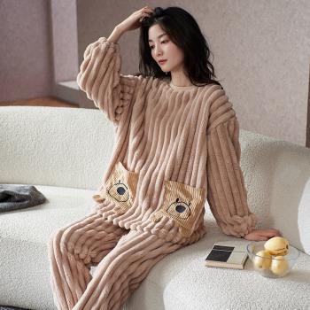 加厚珊瑚絨秋冬款可外穿女士睡衣
