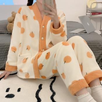 保暖套裝春秋冬季女法蘭絨睡衣