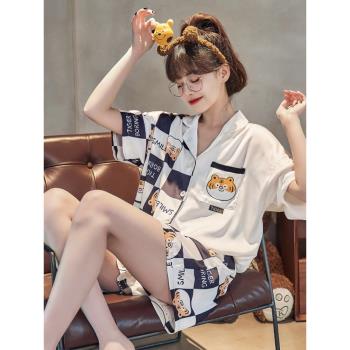 女冰絲綢短袖夏天可愛大碼睡衣