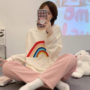 春秋冬季睡衣女可外穿新款純棉2022年可愛學生甜美彩虹家居服套裝