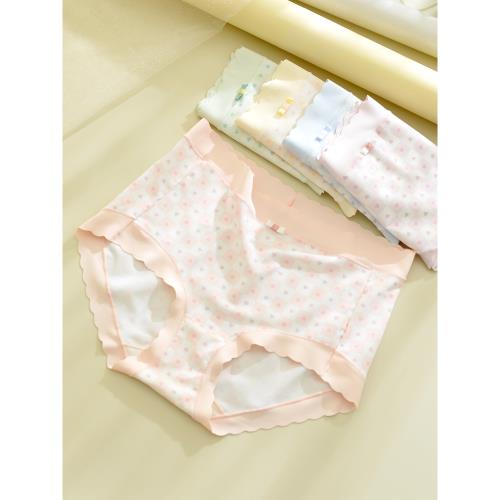 大碼冰絲內褲女無痕高腰胖mm愛心格子日系可愛絲滑薄款透氣200斤