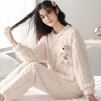 睡衣女秋冬款法蘭絨冬季女士珊瑚絨加厚網紅2022年新款家居服套裝