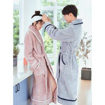 加絨加厚情侶睡衣冬季款浴袍冬季珊瑚絨男士睡袍長袍女袍子家居服