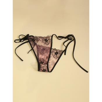 漏洞款鏤空內褲女性感系繩tback蕾絲刺繡透視綁帶丁字褲透明女T褲