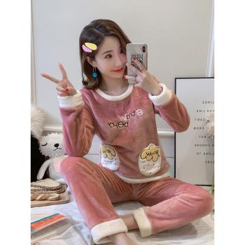 加肥加大碼胖mm200斤珊瑚絨睡衣女秋冬學生加厚保暖法蘭絨家居服