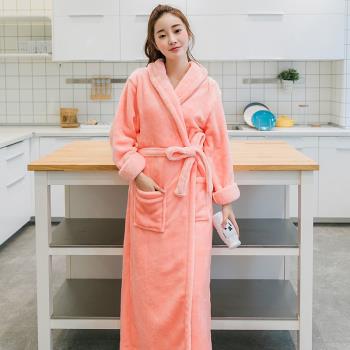 珊瑚絨睡袍女士秋季長款加厚冬天大碼法蘭絨和服浴袍睡衣裙200斤