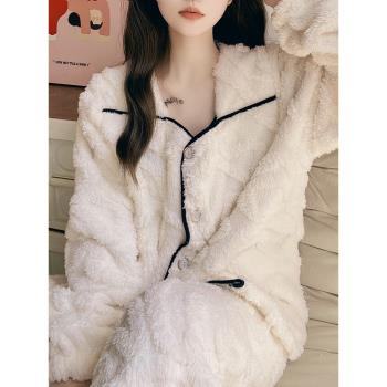法蘭絨睡衣女冬季加絨加厚珊瑚絨公主網紅爆款高階感可外穿家居服